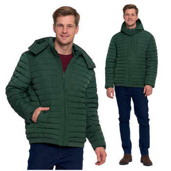 KURTKA MĘSKA PIKOWANA ODPINANY KAPTUR LEKKO OCIEPLANA Z PODSZEWKĄ MORAJ