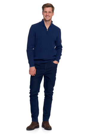 ELEGANCKI SWETER MĘSKI PÓŁGOLF KLASYCZNY ROZPINANY POD SZYJĄ MORAJ