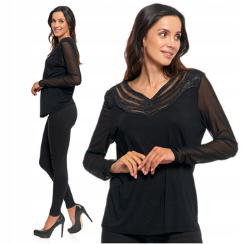 Elegancka Bluzka Damska z Kryształkami i Siateczką Modna Delikatna MORAJ