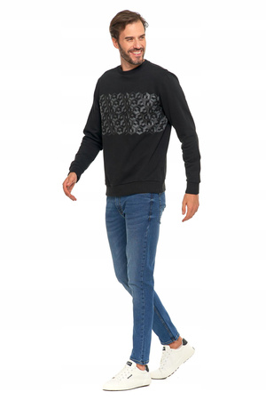 BLUZA MĘSKA Bez Kaptura Klasyczna Czarna z Nadrukiem Przez Głowę MORAJ 