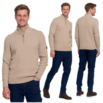 ELEGANCKI SWETER MĘSKI PÓŁGOLF KLASYCZNY ROZPINANY POD SZYJĄ MORAJ