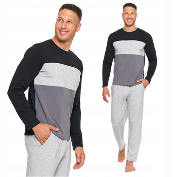 Bawełniana PIŻAMA MĘSKA Na Długi Rękaw Proste Spodnie Wygodna MORAJ