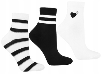 SKARPETKI DAMSKIE 3/4 Za Kostkę Klasyczne Serca Paski 3PAK MORAJ