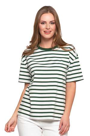T-SHIRT DAMSKI z Krótkim Rękawem Luźna Koszulka Bluzka w Paski MORAJ 
