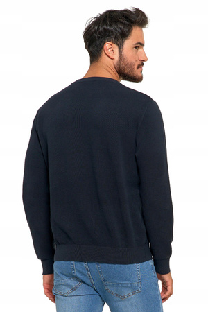 SWETER MĘSKI SWETER BAWEŁNIANY Z DEKOLTEM OKRĄGŁYM GRANATOWY BAWEŁNA 