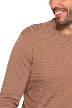 Elegancki SWETER MĘSKI Beżowy Klasyczny Okrągły Dekolt Modny MORAJ 