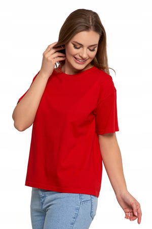 T-SHIRT DAMSKI Gładka Koszulka z Krótkim Rękawem Luźna Bluzka MORAJ 