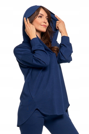 Elegancka BLUZA DAMSKA Oversize z Kapturem Stylowa Dekolt Serek MORAJ