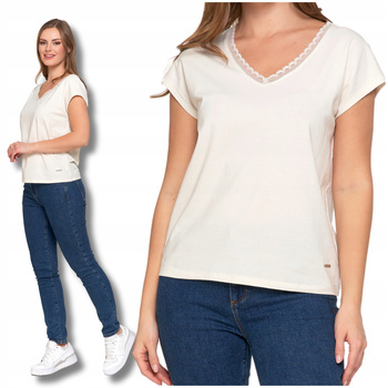 Bluzka Damska Koronkowy Dekolt T-Shirt z krótkim rękawem Koszulka MORAJ