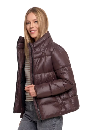KRÓTKA KURTKA DAMSKA PIKOWANA Z KAPTUREM NA JESIEŃ CIEPŁA MORAJ