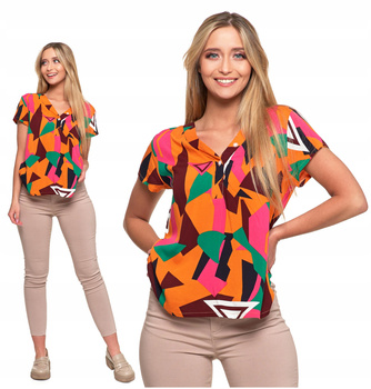 Bluzka Damska Koszulka Na Krótki Rękaw Geometryczny Wzór Kolorowa MORAJ