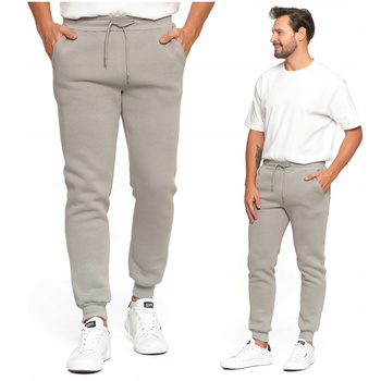 Spodnie Dresowe Męskie Ocieplane Typ Joggery Wiązane Gładkie Ciepłe MORAJ