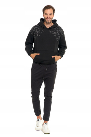 MORAJ BLUZA CZARNA UNISEX Z KAPTUREM OZDOBNE CYRKONIE OCIEPLANA MODNA 