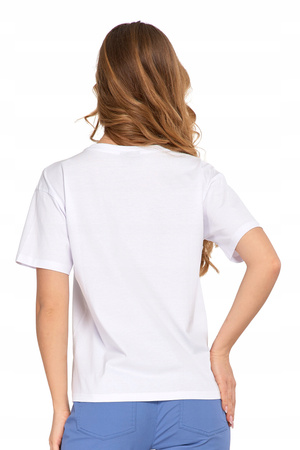 T-SHIRT DAMSKI Gładka Koszulka z Krótkim Rękawem Luźna Biała Bluzka MORAJ 