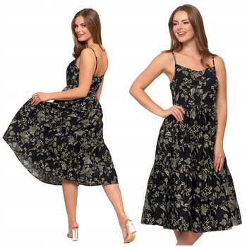 SUKIENKA DAMSKA MIDI Bawełniana na Ramiączkach Letnia Rozkloszowana MORAJ