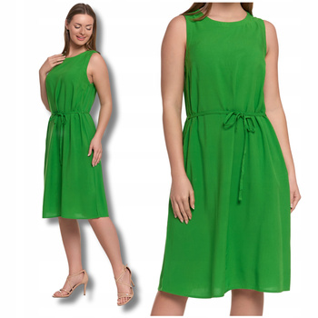 SUKIENKA DAMSKA MORAJ Wiązana w Pasie z Kieszeniami Letnia Suknia