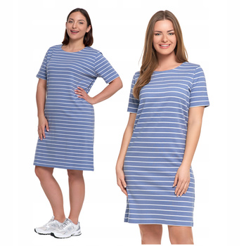 SUKIENKA DAMSKA T-SHIRTOWA Z KRÓTKIM RĘKAWEM PRZED KOLANO W PASKI MORAJ