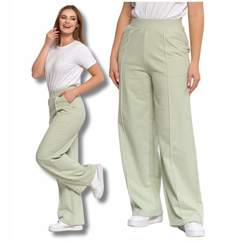 SPODNIE DAMSKIE Szerokie Nogawki Eleganckie Dresowe Wysoki Stan MORAJ