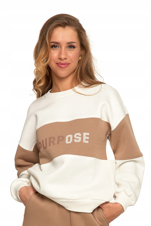 Luźna BLUZA DAMSKA Ocieplana z Napisem Modna Oversize Przez Głowę MORAJ 