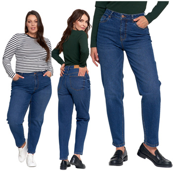 SPODNIE MOM FIT JEANSOWE DAMSKIE WYSOKI STAN LUŹNE MODNE JEANSY MORAJ