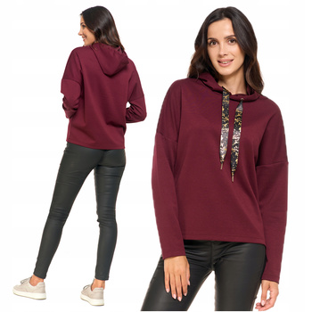 Bluza Damska MORAJ Luźna z Kapturem Złote Zdobienia Fioletowa Wygodna