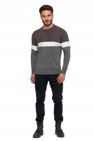 Sweter Męski Elegancki w Paski Okrągły Dekolt Klasyczny Wiskoza MORAJ 