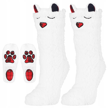 Miękkie SKARPETY DAMSKIE Grube Skarpetki Bambosze z ABS Białe MORAJ