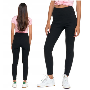 Ocieplane Legginsy Prążkowane Damskie Ciepłe Wysoki Stan Czarne MORAJ