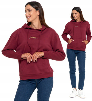 BLUZA MODNA DRESOWA DAMSKA Z KAPTUREM BAWEŁNIANA HAFT CZERWONA MORAJ