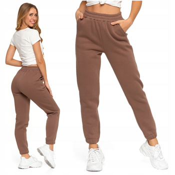 SPODNIE DRESOWE Damskie Ocieplane Gładkie Wysoki Stan Modny Kolor MORAJ