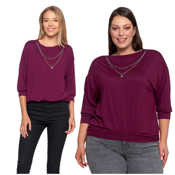 BLUZKA DAMSKA BOMBKA Z ŁAŃCUSZKIEM LUŹNA ELEGANCKA KOSZULKA MORAJ