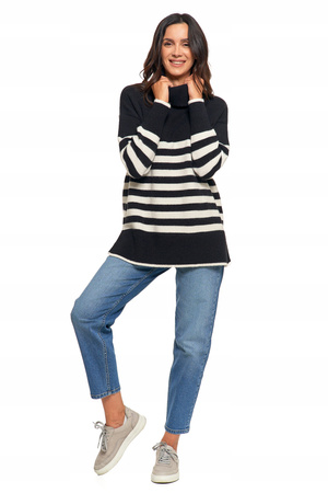 SWETER DAMSKI w Paski Golf Luźny Wygodny Beżowy Stylowy na Jesień MORAJ 