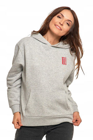BLUZA UNISEX z Kapturem Luźna Szara Nadruk Męska i Damska MORAJ 