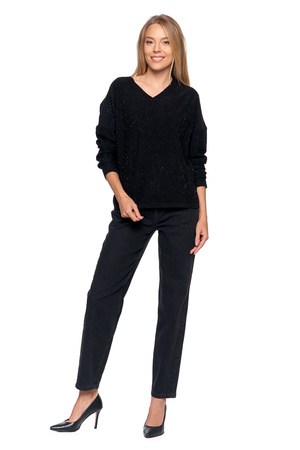 ELEGANCKI SWETER DAMSKI Z WISKOZY LUŹNY KRÓJ Z CEKINAMI MORAJ