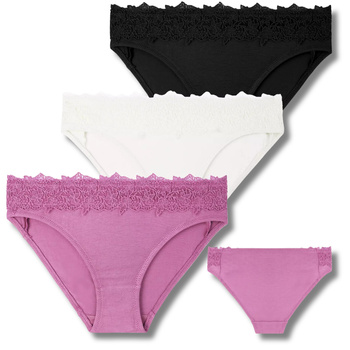 MAJTKI DAMSKIE BAWEŁNIANE FIGI DELIKATNA KORONKA ELEGANCKIE MORAJ 3-PAR