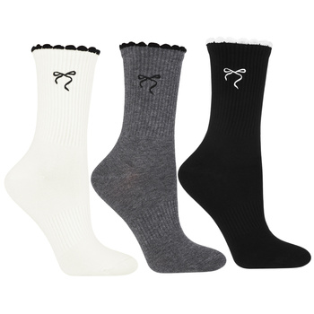 SKARPETY PRĄŻKOWANE DŁUGIE DAMSKIE WYSOKIE SKARPETKI KOKARDKI 3-PAK