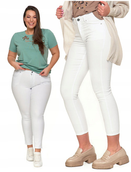SPODNIE JEANSOWE BIAŁE Damskie Skinny Rurki Wysoki Stan Wygodne MORAJ