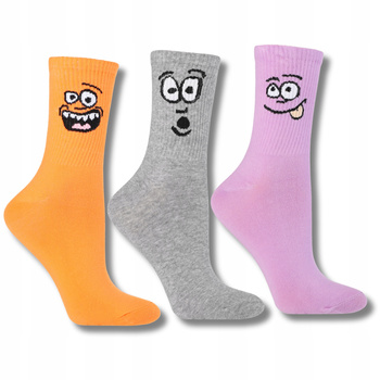 Wysokie Skarpety Damskie MORAJ Skarpetki Kolorowe Śmieszne 3-PAK
