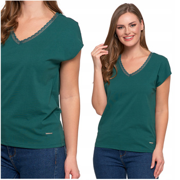 Bluzka Damska Koronkowy Dekolt T-Shirt z krótkim rękawem Koszulka MORAJ