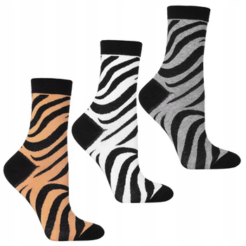 Skarpetki Damskie MORAJ Długie Skarpety w Zebrę Zwierzęcy Wzór 3-PAK
