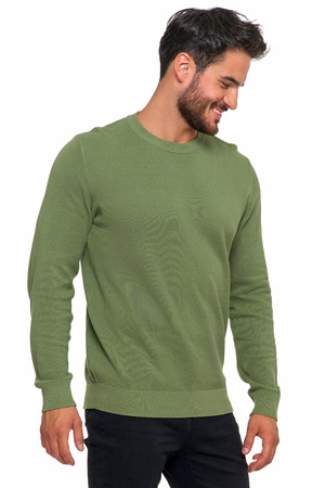 SWETER MĘSKI SWETER BAWEŁNIANY Z DEKOLTEM OKRĄGŁYM ZIELONY BAWEŁNA 