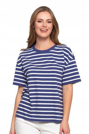 Luźna Koszulka T-SHIRT DAMSKI z Krótkim Rękawem Bluzka w Paski MORAJ 