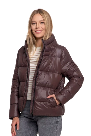 KRÓTKA KURTKA DAMSKA PIKOWANA Z KAPTUREM NA JESIEŃ CIEPŁA MORAJ