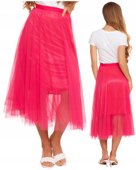 Spódnica Damska Tiulowa Elegancka MIDI Modna Zwiewna Różowa TIUL MORAJ