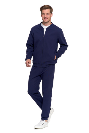 ELEGANCKA BLUZA MĘSKA DRESOWA ZE STÓJKĄ ROZPINANA ZE STRUKTURĄ MORAJ