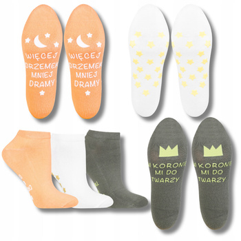 Skarpetki Stopki Damskie Skarpety MORAJ Kolorowe z ABS Napisy 3-pak