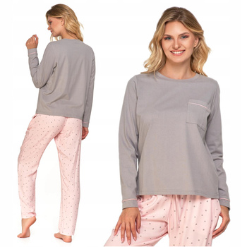 Piżama Damska Klasyczna Dwuczęściowa Długi Rękaw Spodnie Gładka MORAJ