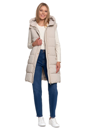 BEZRĘKAWNIK DAMSKI KAMIZELKA DŁUGA PIKOWANA NA JESIEŃ CIEPŁA MORAJ