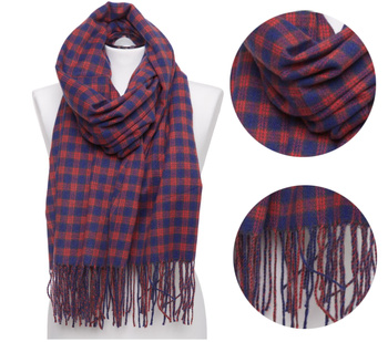 Duży Szal Damski w kratę z frędzlami MORAJ