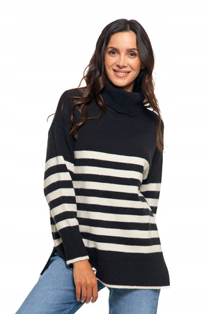 SWETER DAMSKI w Paski Golf Luźny Wygodny Beżowy Stylowy na Jesień MORAJ 